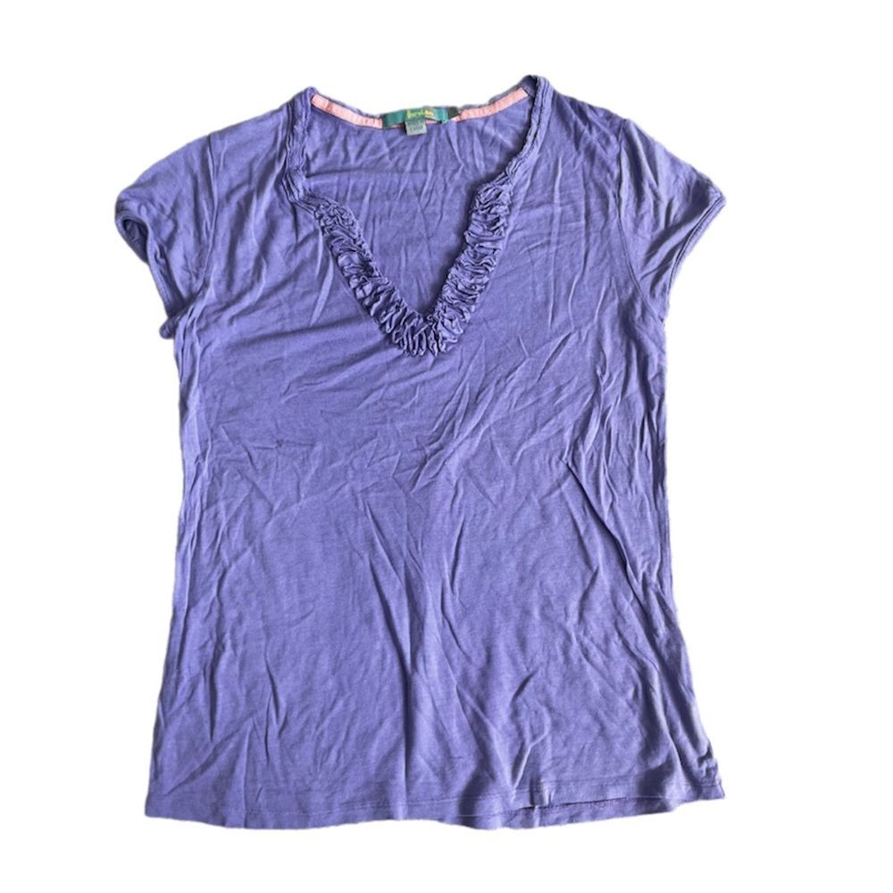 Boden flat pleated ruffle v neck top SIZE 8 TWEE COQUETTE purple - Picture 2 of 6